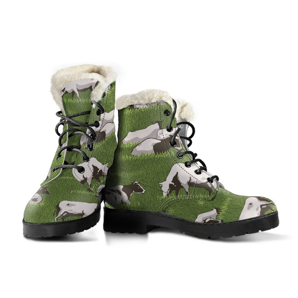 Cow On Green Grass Pattern Print Comfy Boots GearFrost
