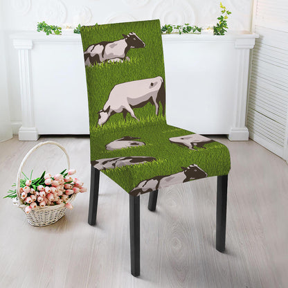 Cow On Green Grass Pattern Print Dining Chair Slipcover