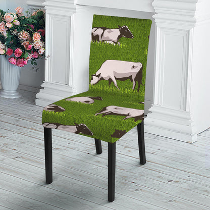 Cow On Green Grass Pattern Print Dining Chair Slipcover