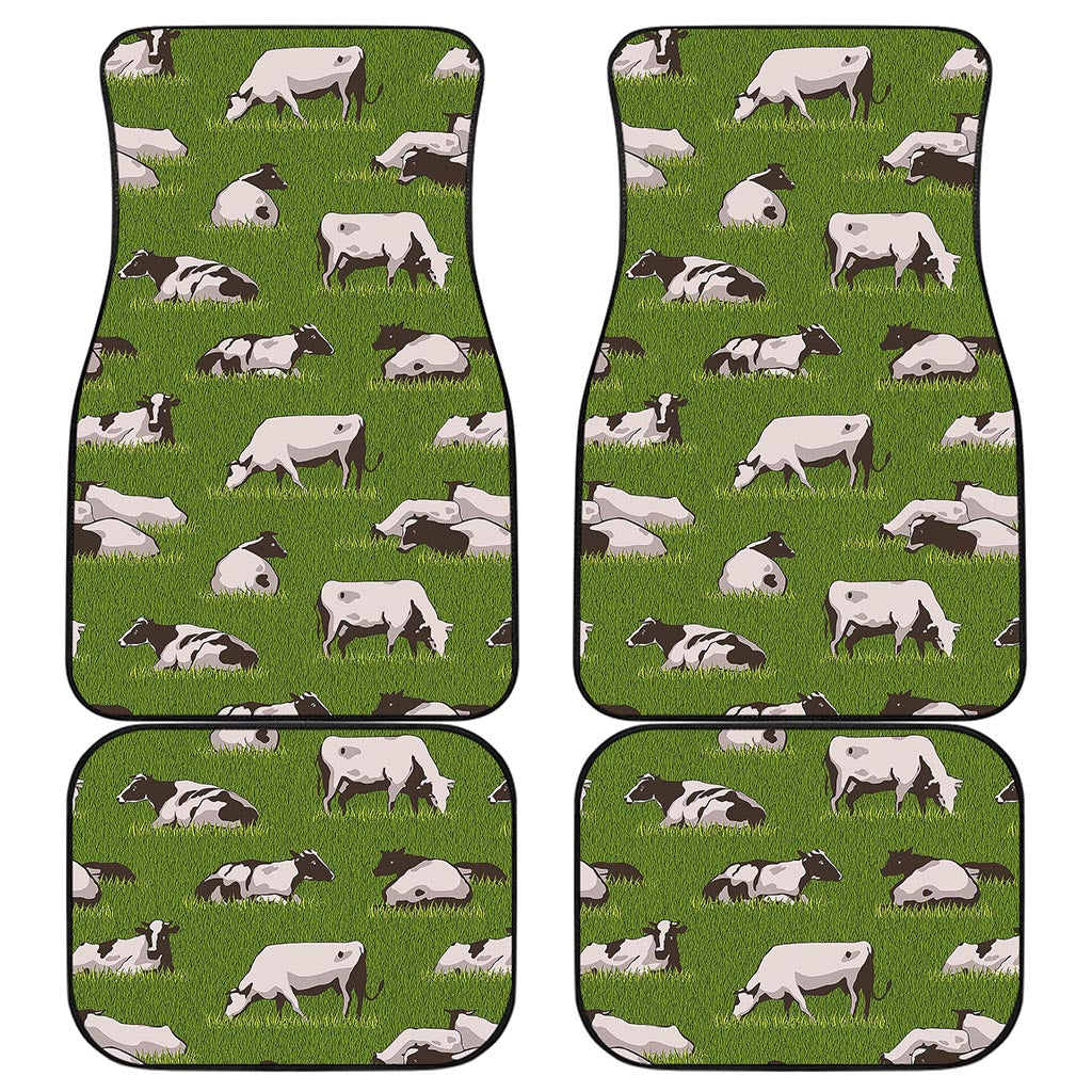 Cow On Green Grass Pattern Print Front and Back Car Floor Mats