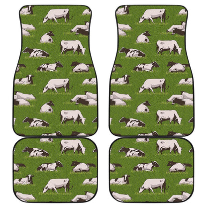 Cow On Green Grass Pattern Print Front and Back Car Floor Mats