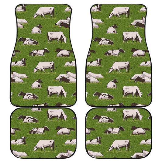 Cow On Green Grass Pattern Print Front and Back Car Floor Mats