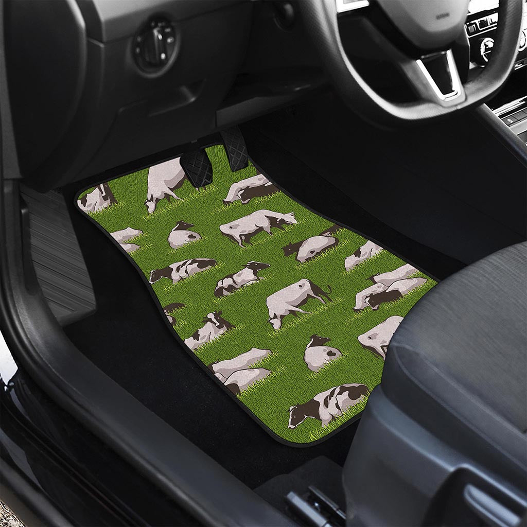 Cow On Green Grass Pattern Print Front and Back Car Floor Mats