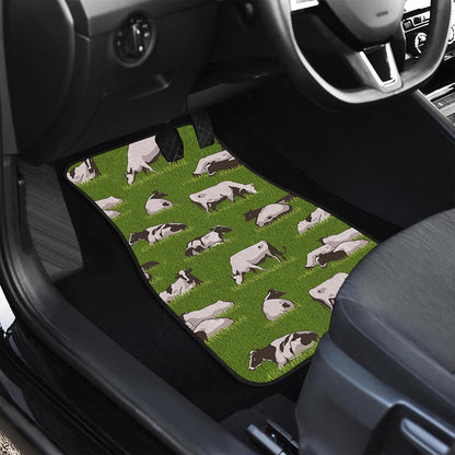 Cow On Green Grass Pattern Print Front and Back Car Floor Mats