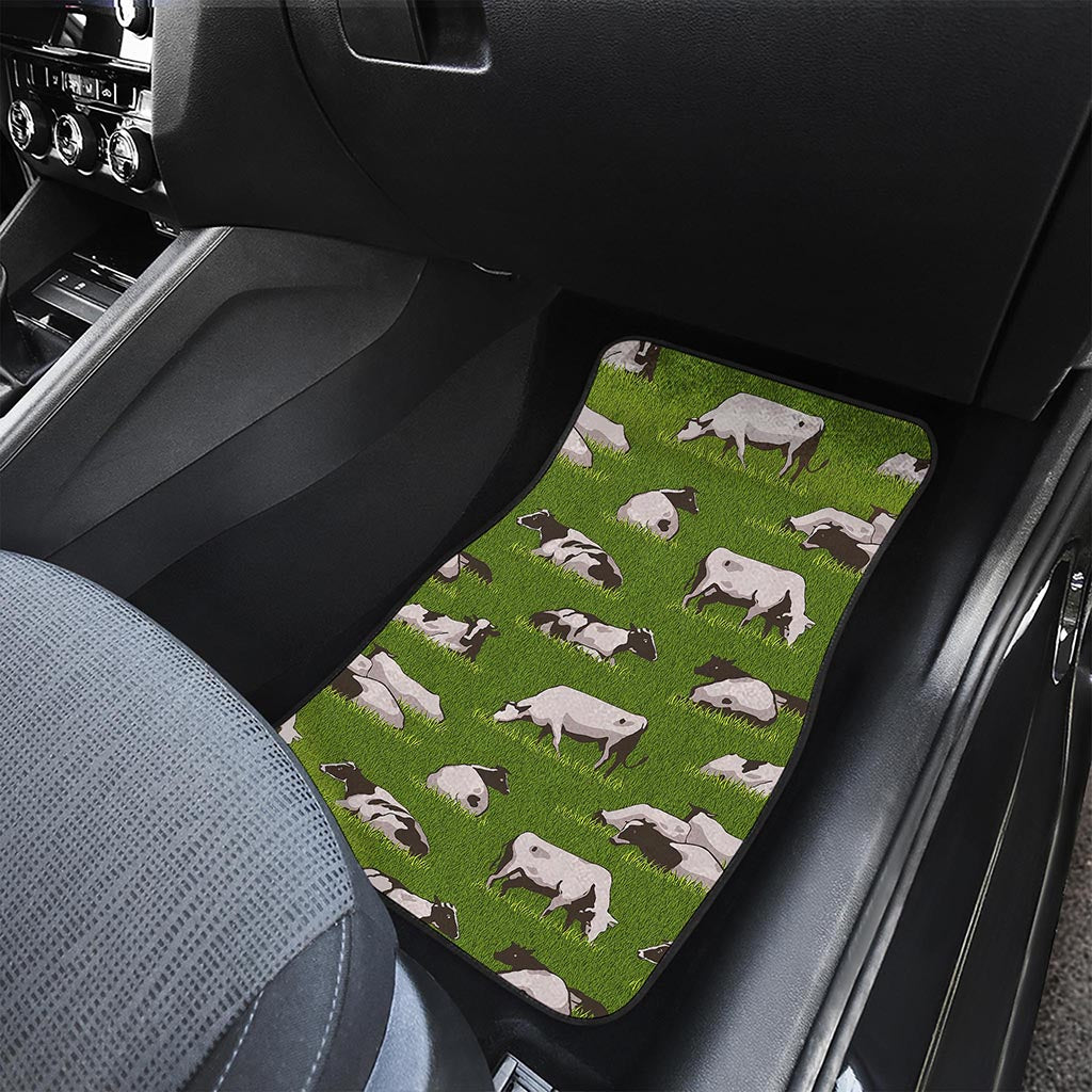 Cow On Green Grass Pattern Print Front and Back Car Floor Mats