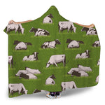 Cow On Green Grass Pattern Print Hooded Blanket