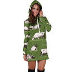 Cow On Green Grass Pattern Print Hoodie Dress GearFrost