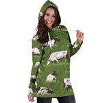 Cow On Green Grass Pattern Print Hoodie Dress GearFrost