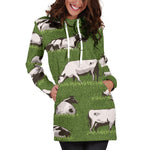 Cow On Green Grass Pattern Print Hoodie Dress GearFrost