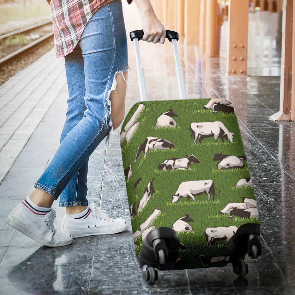 Cow On Green Grass Pattern Print Luggage Cover GearFrost