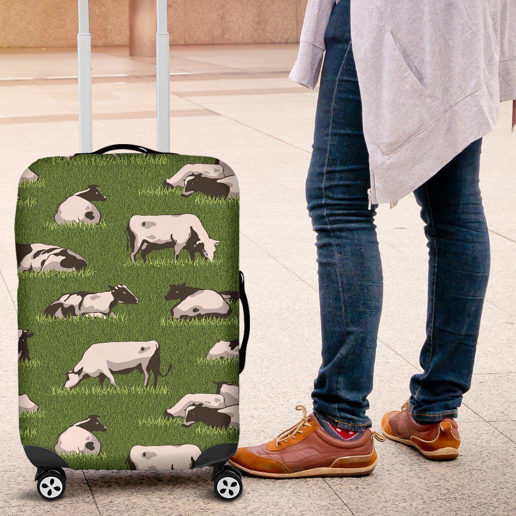 Cow On Green Grass Pattern Print Luggage Cover GearFrost