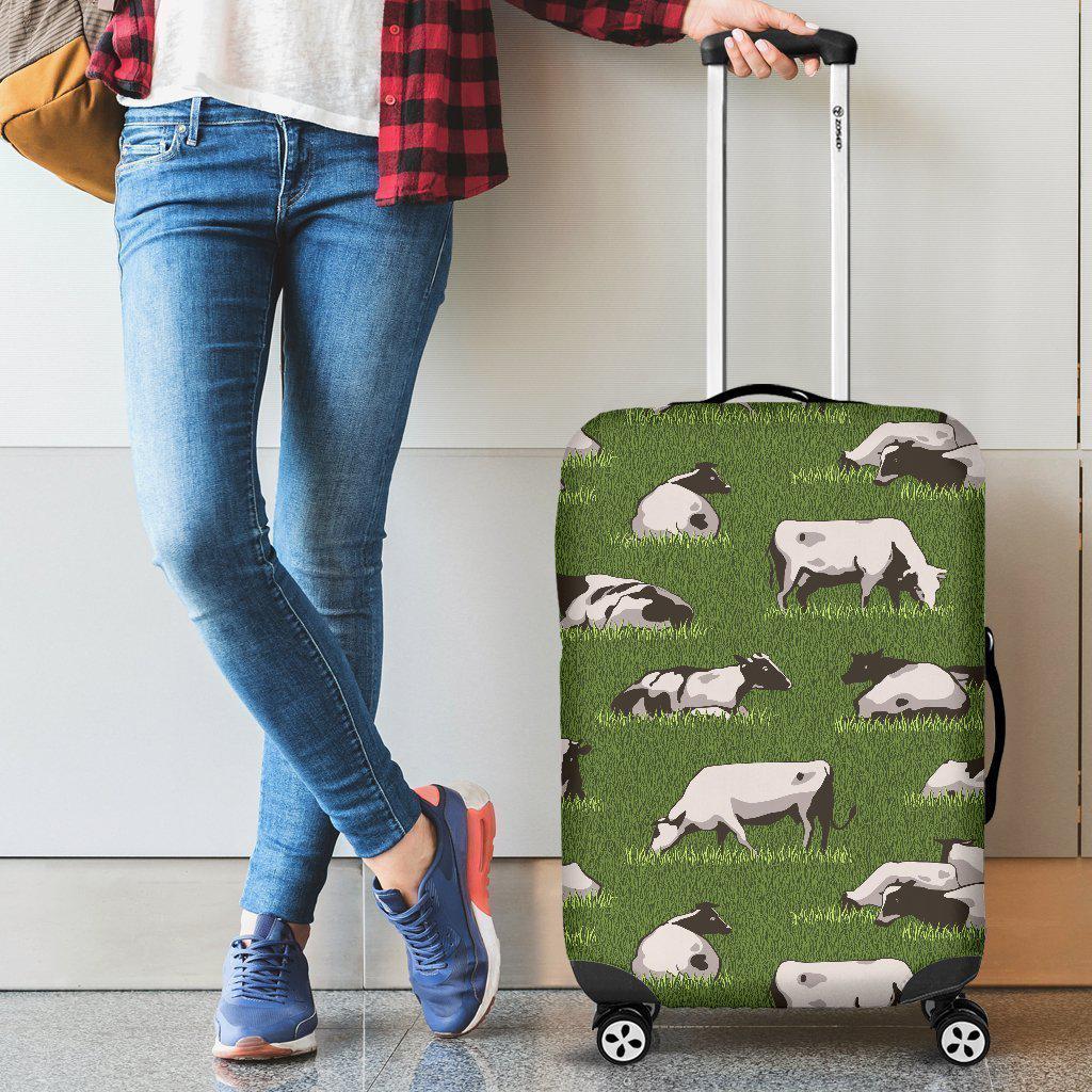 Cow On Green Grass Pattern Print Luggage Cover GearFrost