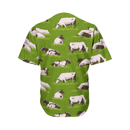 Cow On Green Grass Pattern Print Men's Baseball Jersey