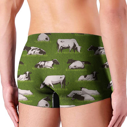 Cow On Green Grass Pattern Print Men's Boxer Briefs
