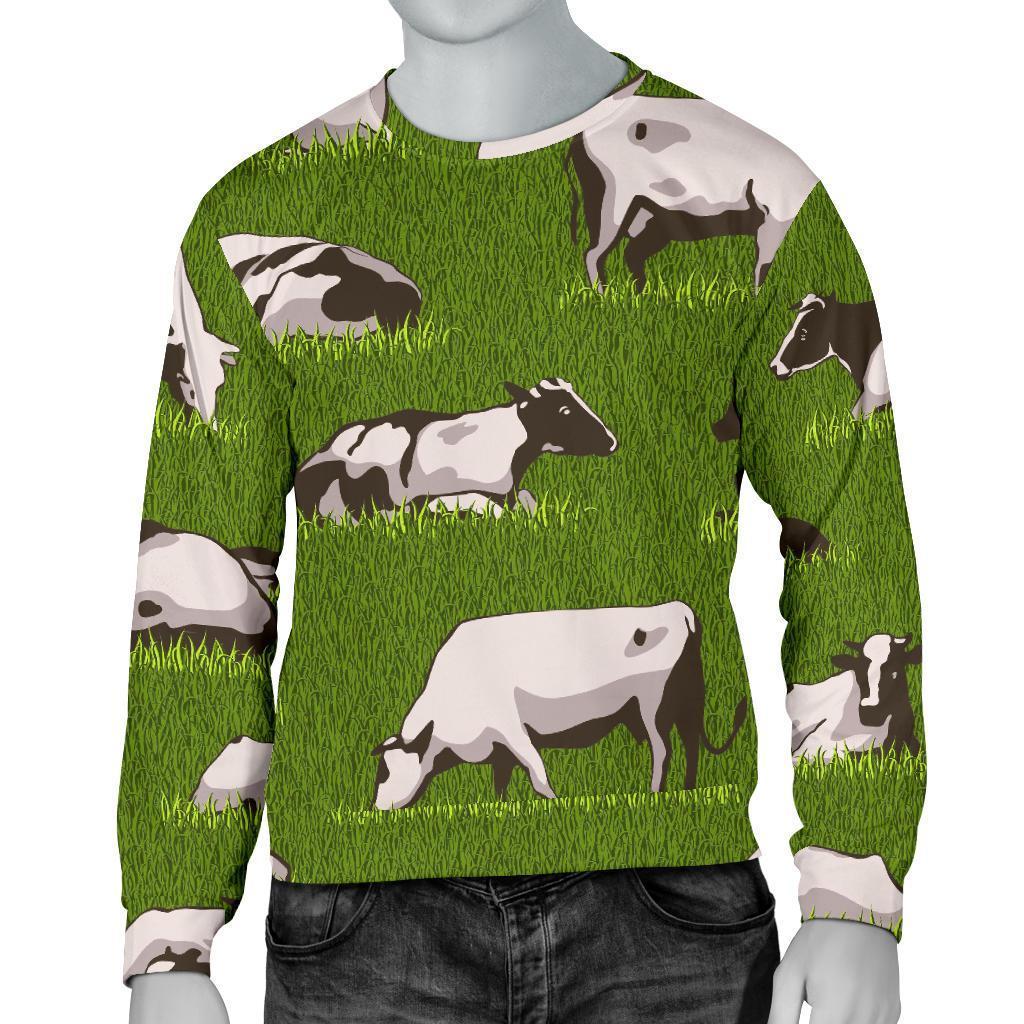 Cow On Green Grass Pattern Print Men's Crewneck Sweatshirt GearFrost