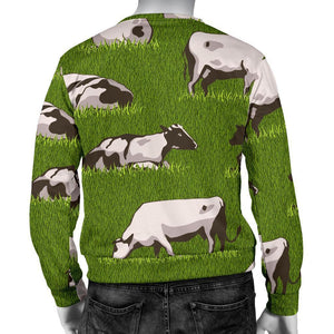 Cow On Green Grass Pattern Print Men's Crewneck Sweatshirt GearFrost