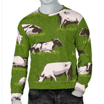 Cow On Green Grass Pattern Print Men's Crewneck Sweatshirt GearFrost