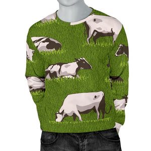 Cow On Green Grass Pattern Print Men's Crewneck Sweatshirt GearFrost