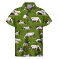 Cow On Green Grass Pattern Print Men's Short Sleeve Shirt