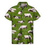 Cow On Green Grass Pattern Print Men's Short Sleeve Shirt