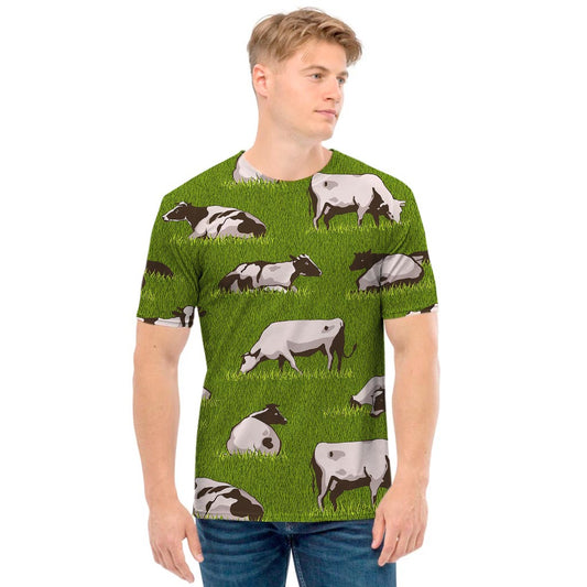 Cow On Green Grass Pattern Print Men's T-Shirt
