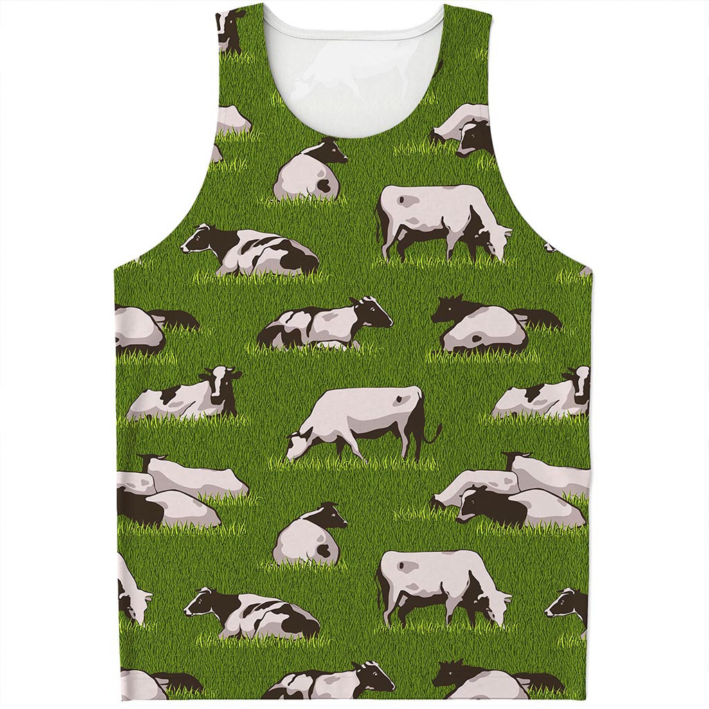 Cow On Green Grass Pattern Print Men's Tank Top