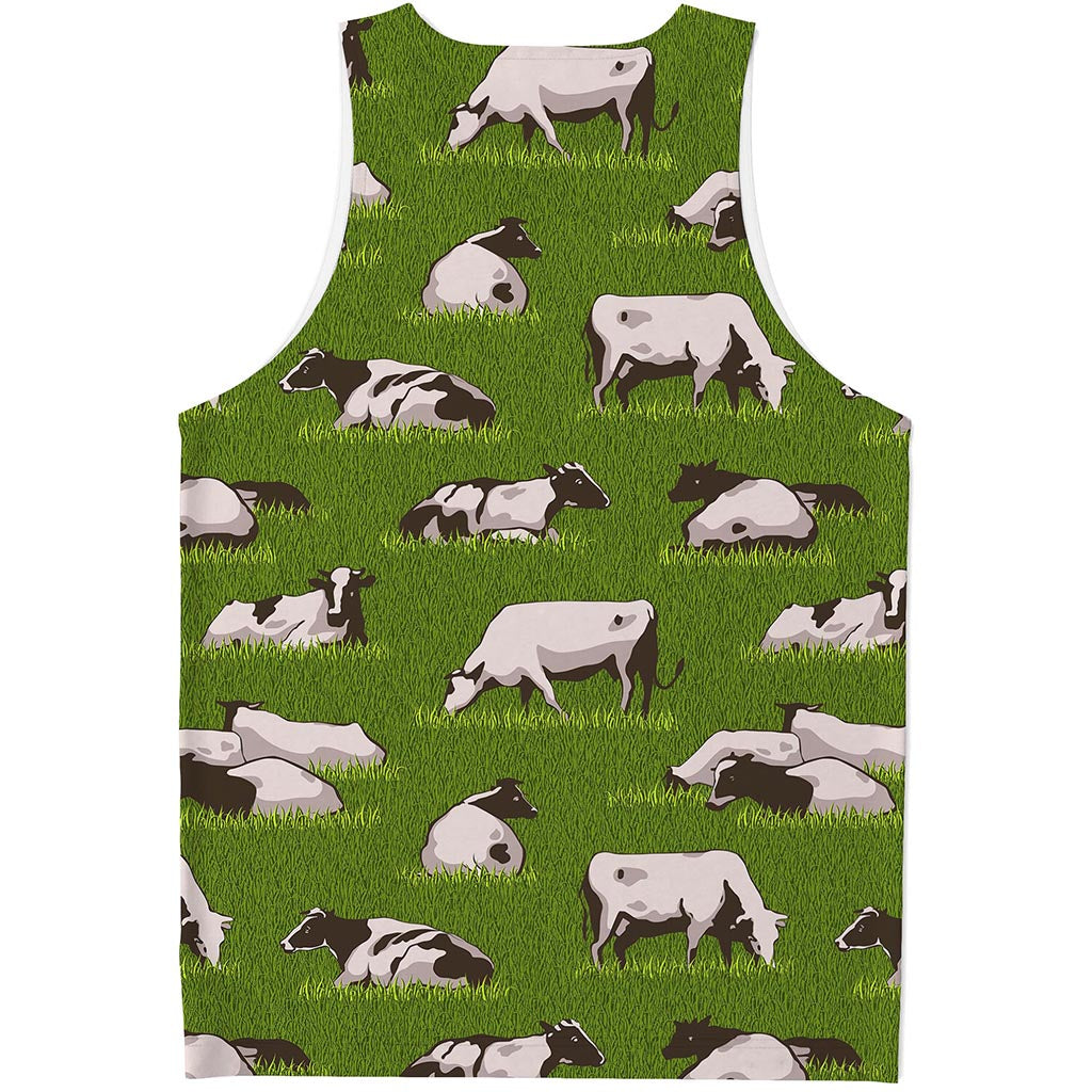Cow On Green Grass Pattern Print Men's Tank Top