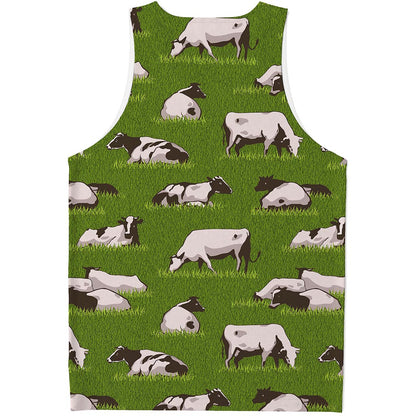 Cow On Green Grass Pattern Print Men's Tank Top