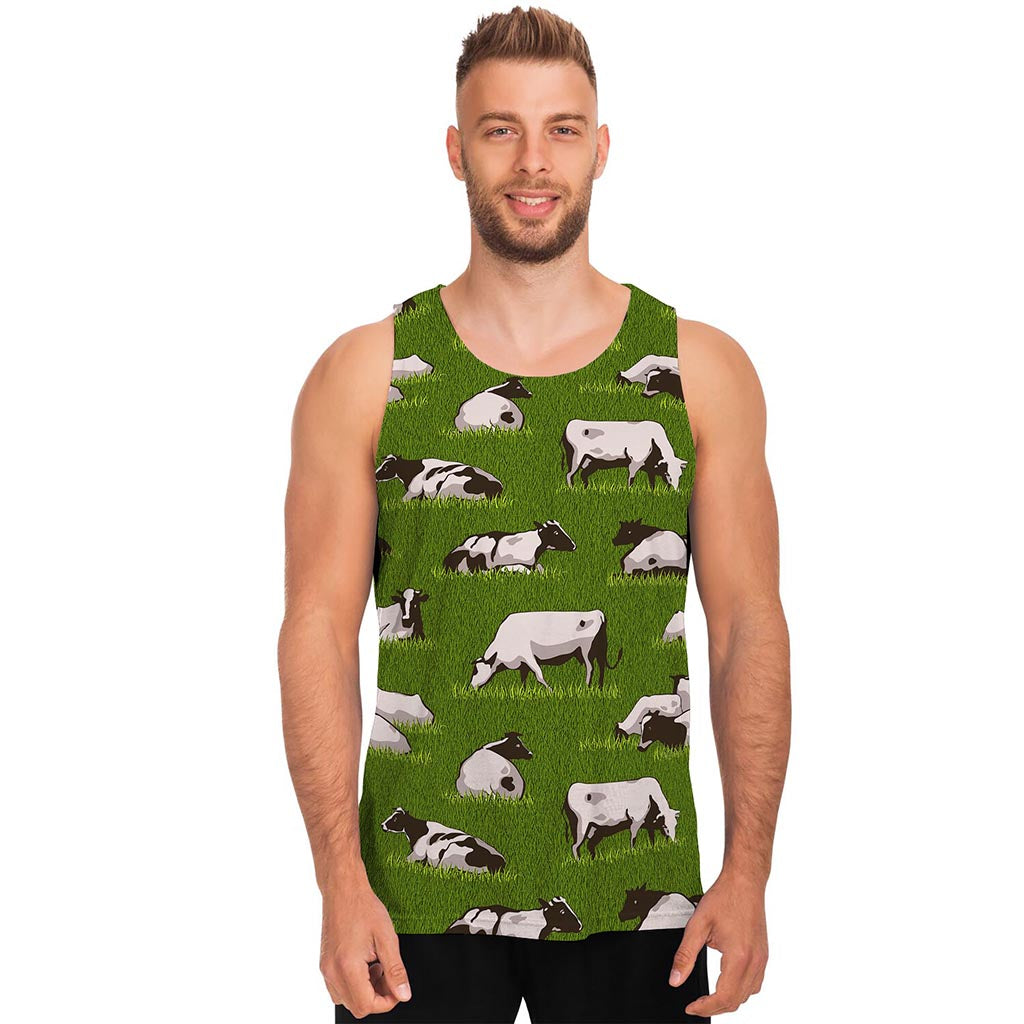 Cow On Green Grass Pattern Print Men's Tank Top