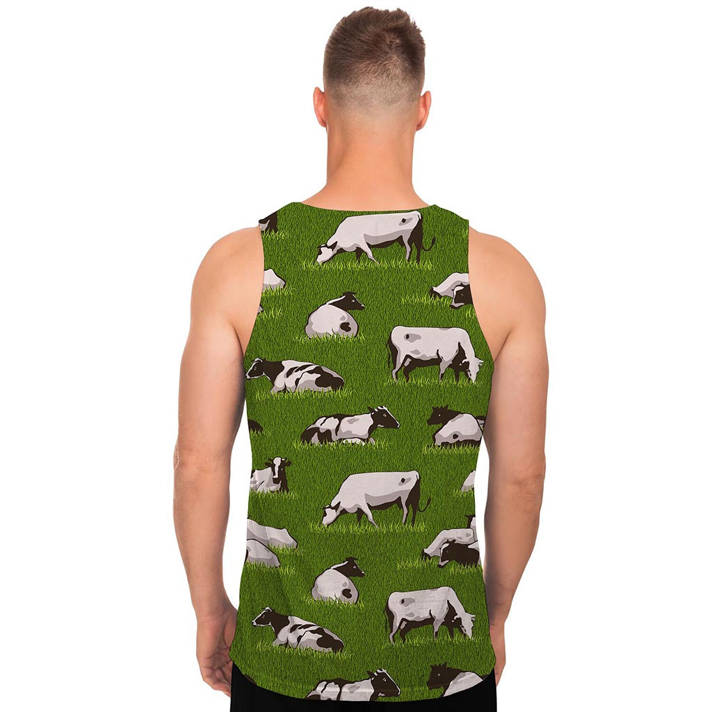 Cow On Green Grass Pattern Print Men's Tank Top