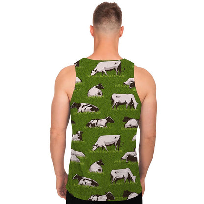 Cow On Green Grass Pattern Print Men's Tank Top