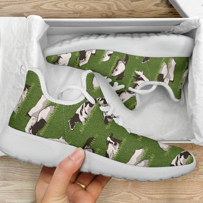Cow On Green Grass Pattern Print Mesh Knit Shoes GearFrost