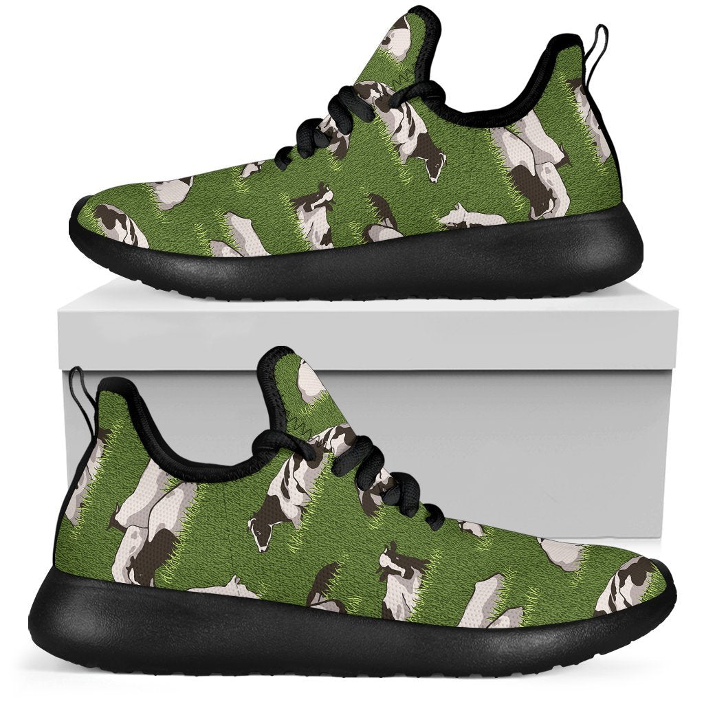 Cow On Green Grass Pattern Print Mesh Knit Shoes GearFrost