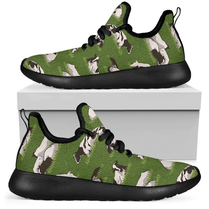 Cow On Green Grass Pattern Print Mesh Knit Shoes GearFrost