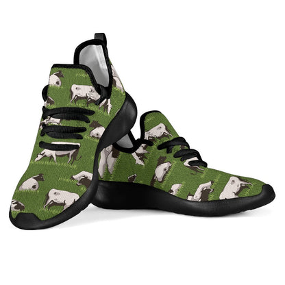 Cow On Green Grass Pattern Print Mesh Knit Shoes GearFrost
