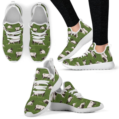 Cow On Green Grass Pattern Print Mesh Knit Shoes GearFrost