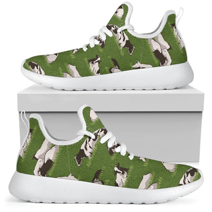 Cow On Green Grass Pattern Print Mesh Knit Shoes GearFrost