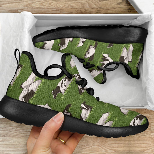 Cow On Green Grass Pattern Print Mesh Knit Shoes GearFrost