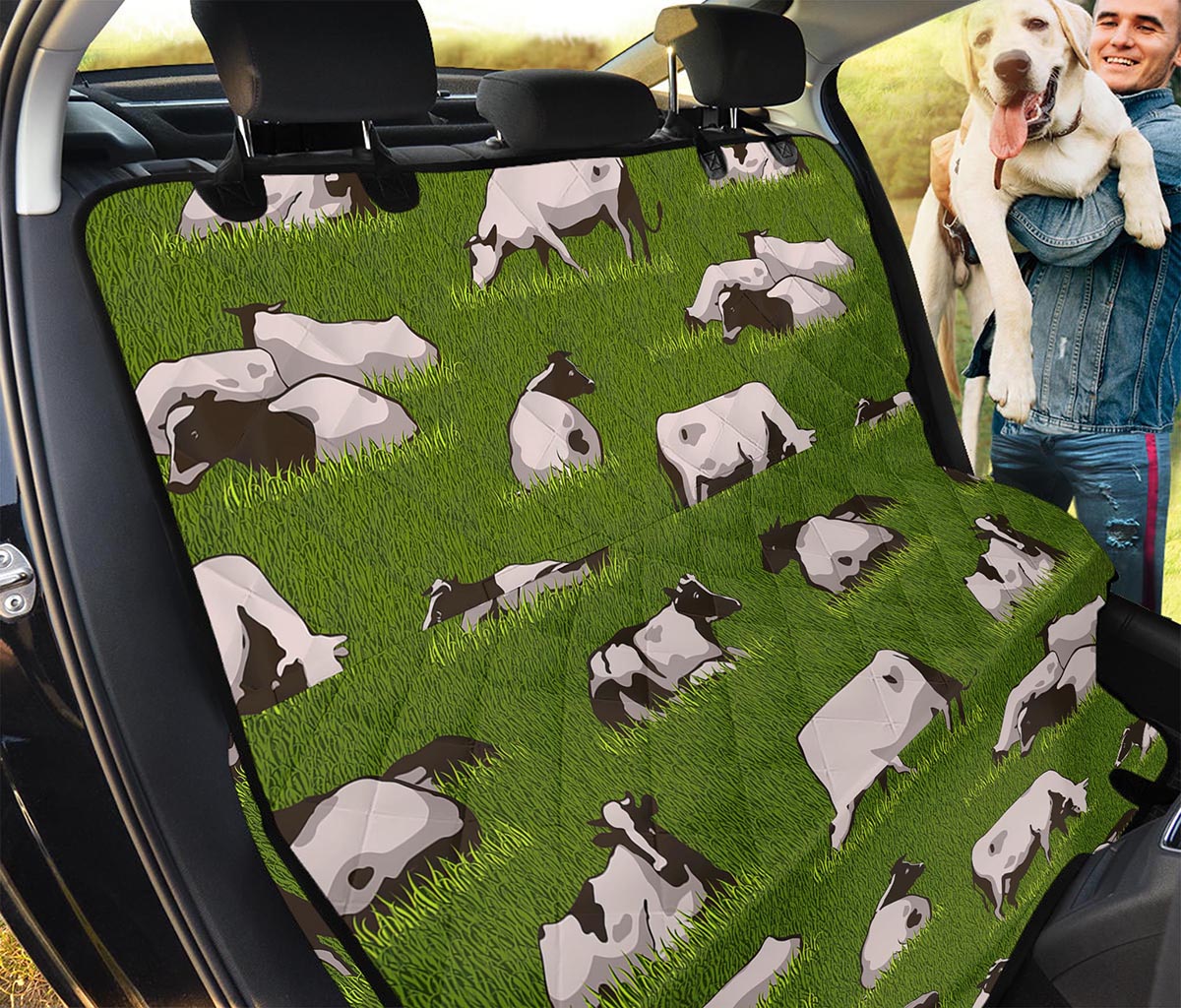 Cow On Green Grass Pattern Print Pet Car Back Seat Cover