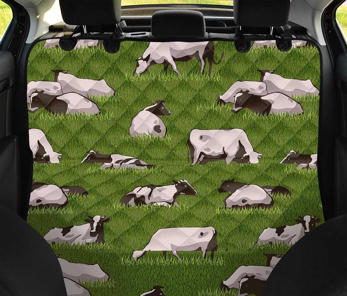 Cow On Green Grass Pattern Print Pet Car Back Seat Cover