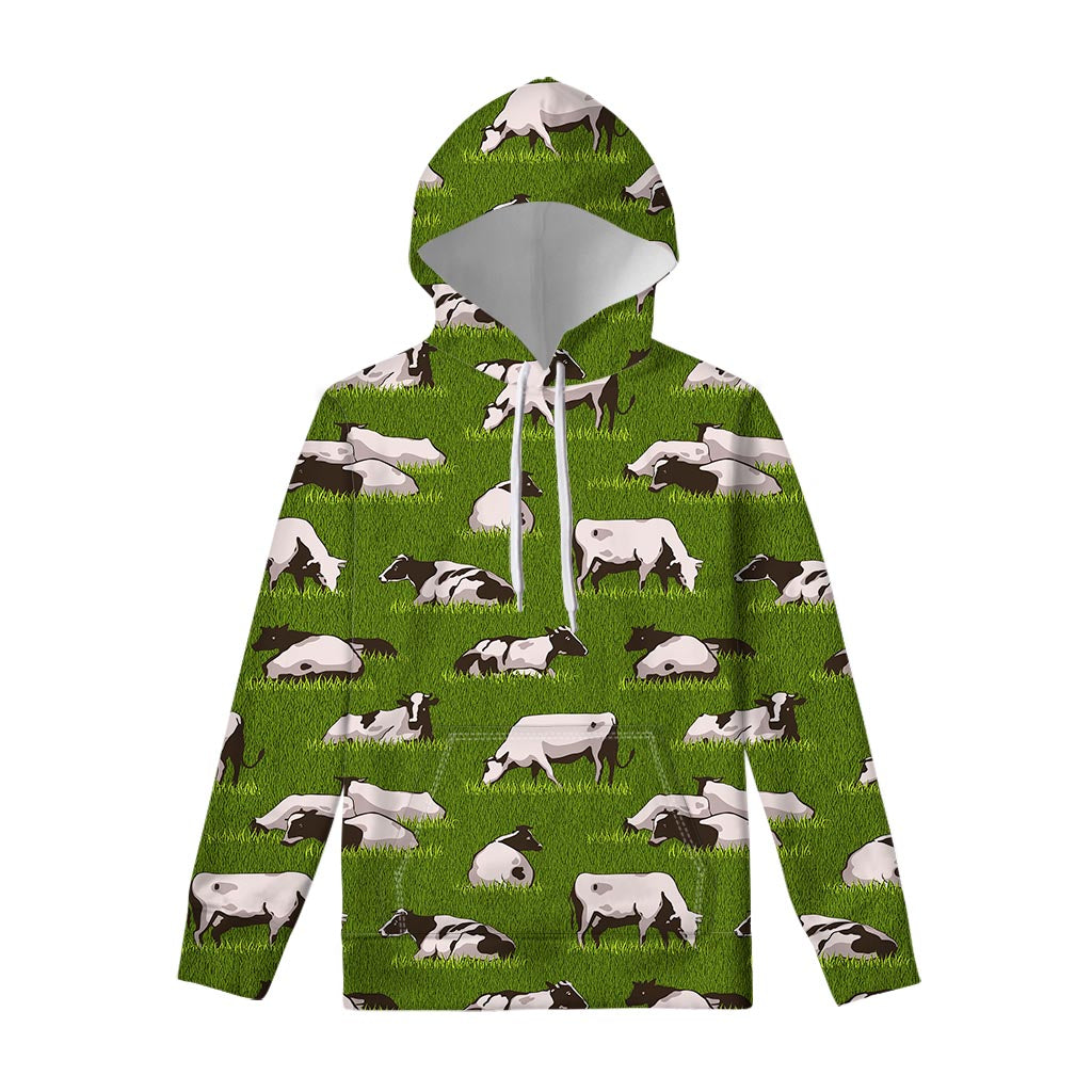 Cow On Green Grass Pattern Print Pullover Hoodie