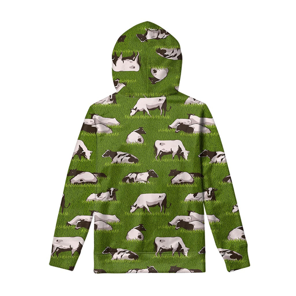 Cow On Green Grass Pattern Print Pullover Hoodie