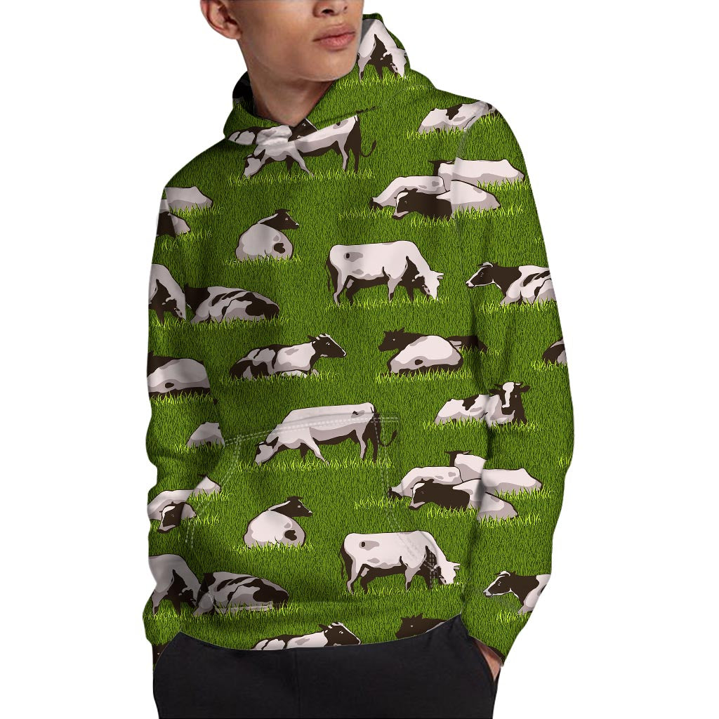 Cow On Green Grass Pattern Print Pullover Hoodie