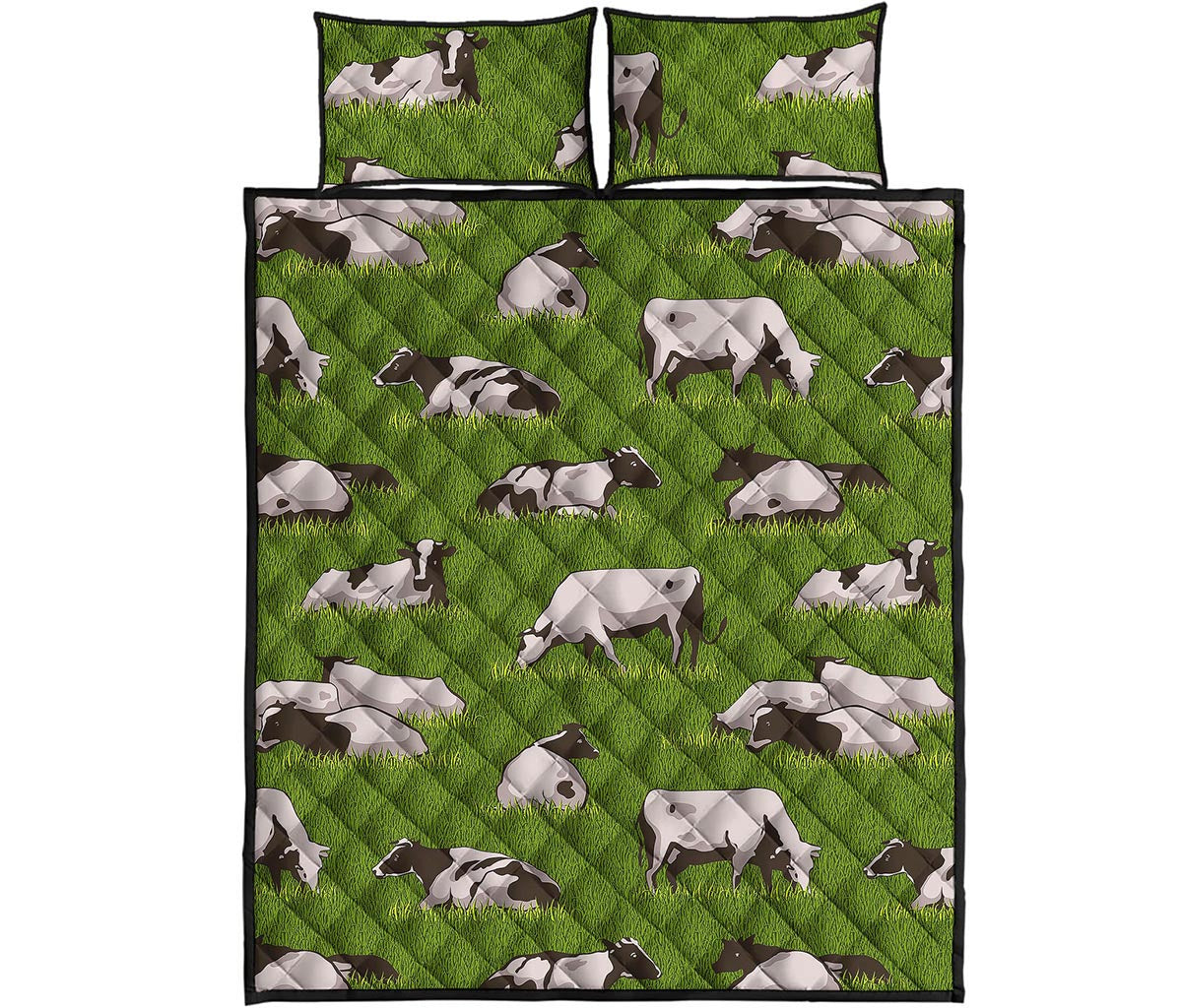 Cow On Green Grass Pattern Print Quilt Bed Set