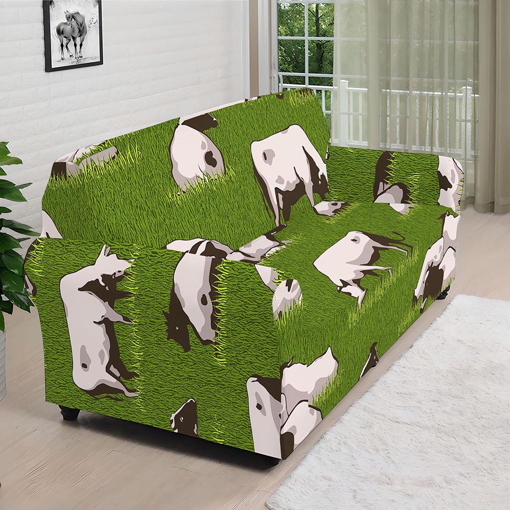 Cow On Green Grass Pattern Print Sofa Cover