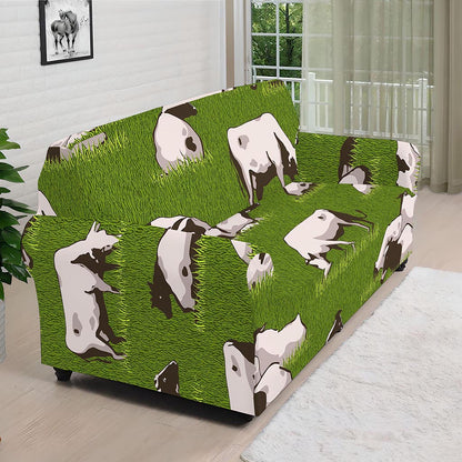 Cow On Green Grass Pattern Print Sofa Cover