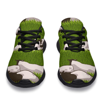 Cow On Green Grass Pattern Print Sport Shoes GearFrost