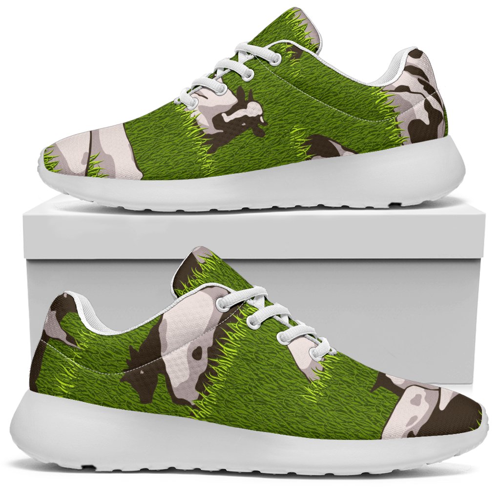 Cow On Green Grass Pattern Print Sport Shoes GearFrost