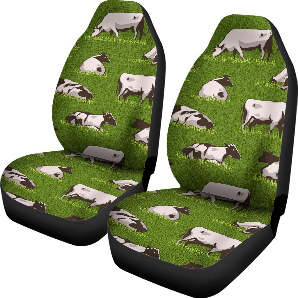 Cow On Green Grass Pattern Print Universal Fit Car Seat Covers