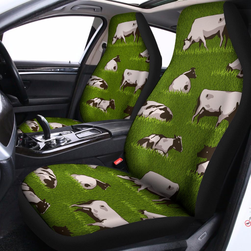 Cow On Green Grass Pattern Print Universal Fit Car Seat Covers